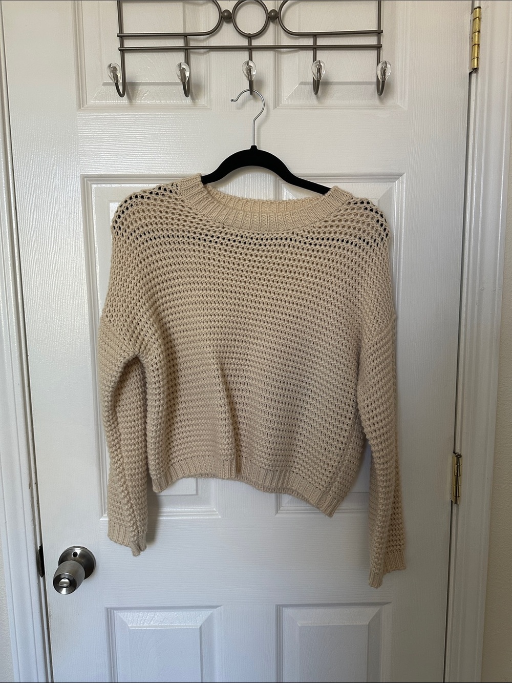 Forever 21 Cream Open-Weave Crewneck Sweater